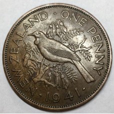 NEW ZEALAND 1941 . ONE 1 PENNY . VARIETY . DIE CRACK